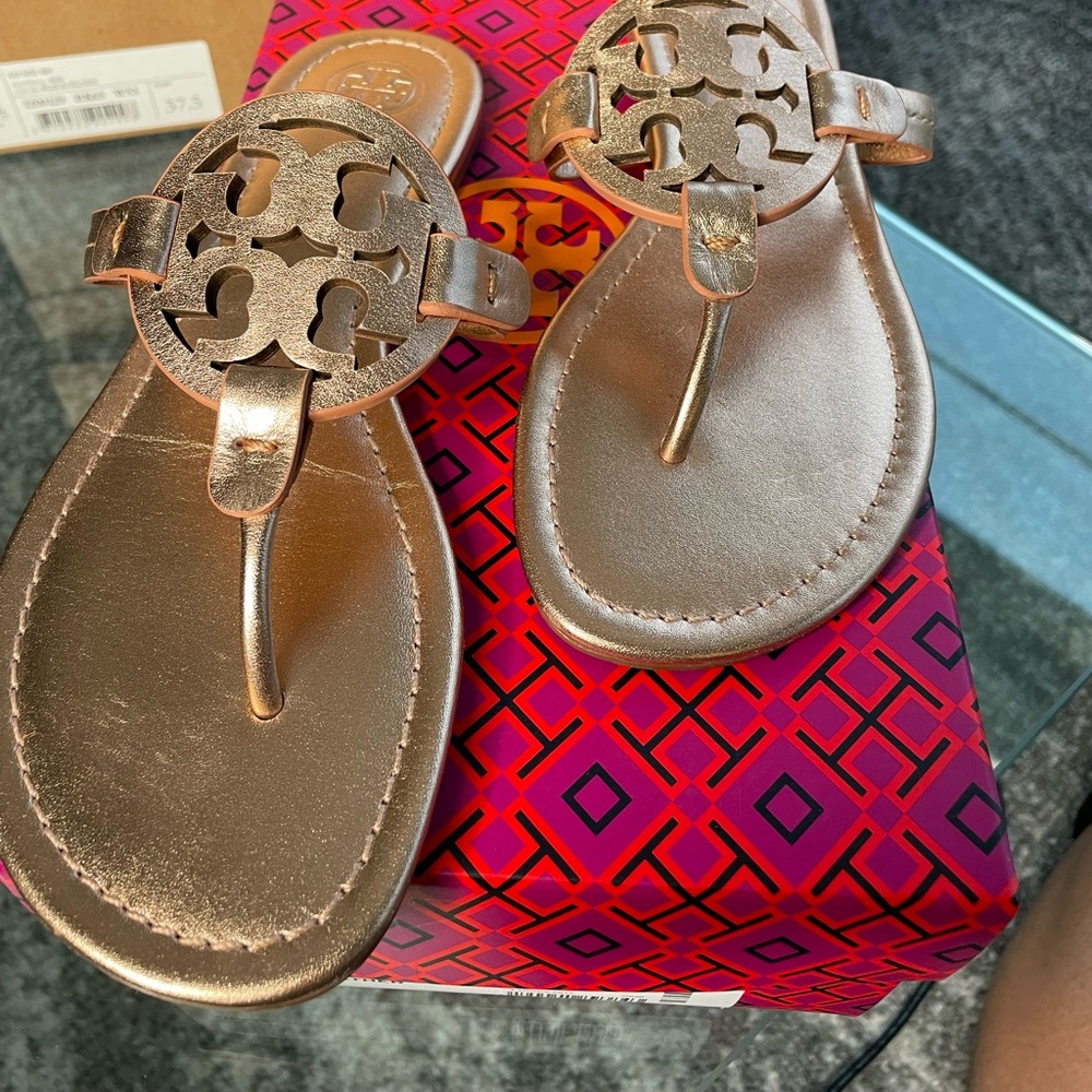 Tory Burch Miller Metallic Logo Thong Sandal